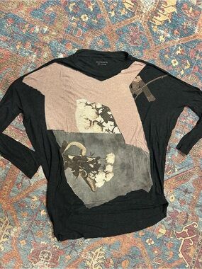 AllSaints Black & Mauve Mixed-Panel Floral Long Sleeve Top